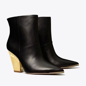 Tory Burch Lila Leather Booties Gold Heels 7.5